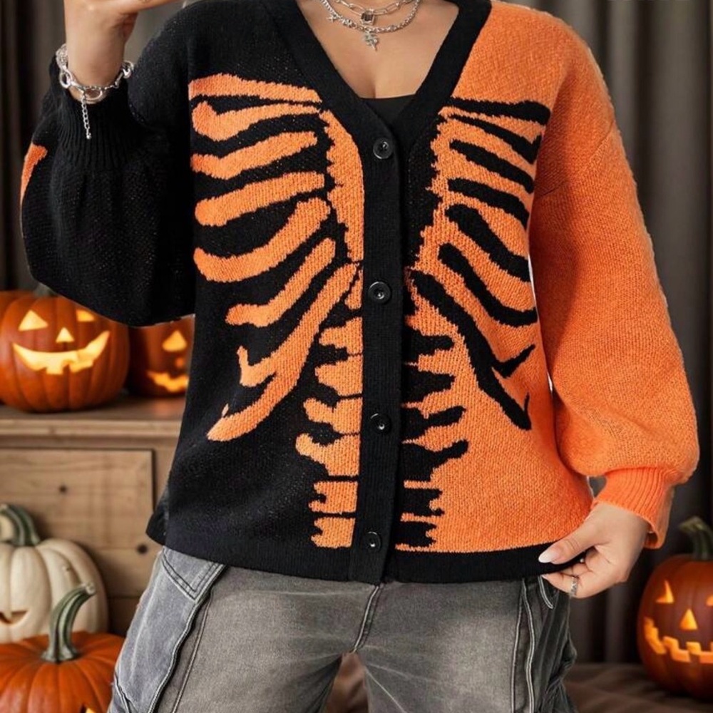 SHEIN Black and Orange Skeleton Cardigan